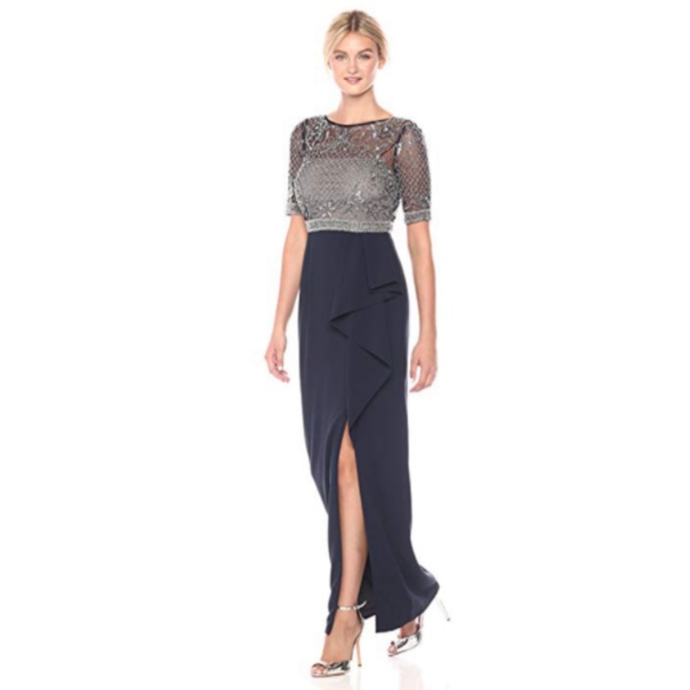Adrianna Papell Navy and Silver Wedding Dress